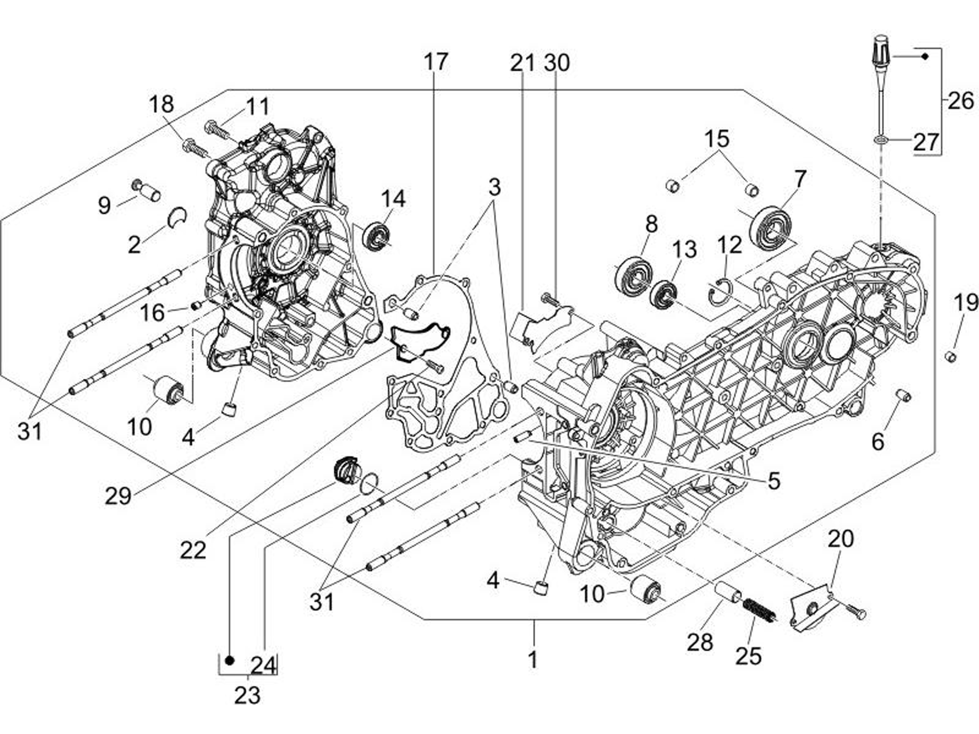 Getriebe, Baugruppen Motor 125cc 2-Takt, SKR 125 2-Takt (1993-1997), PIAGGIO / VESPA, Roller Ersatzteile