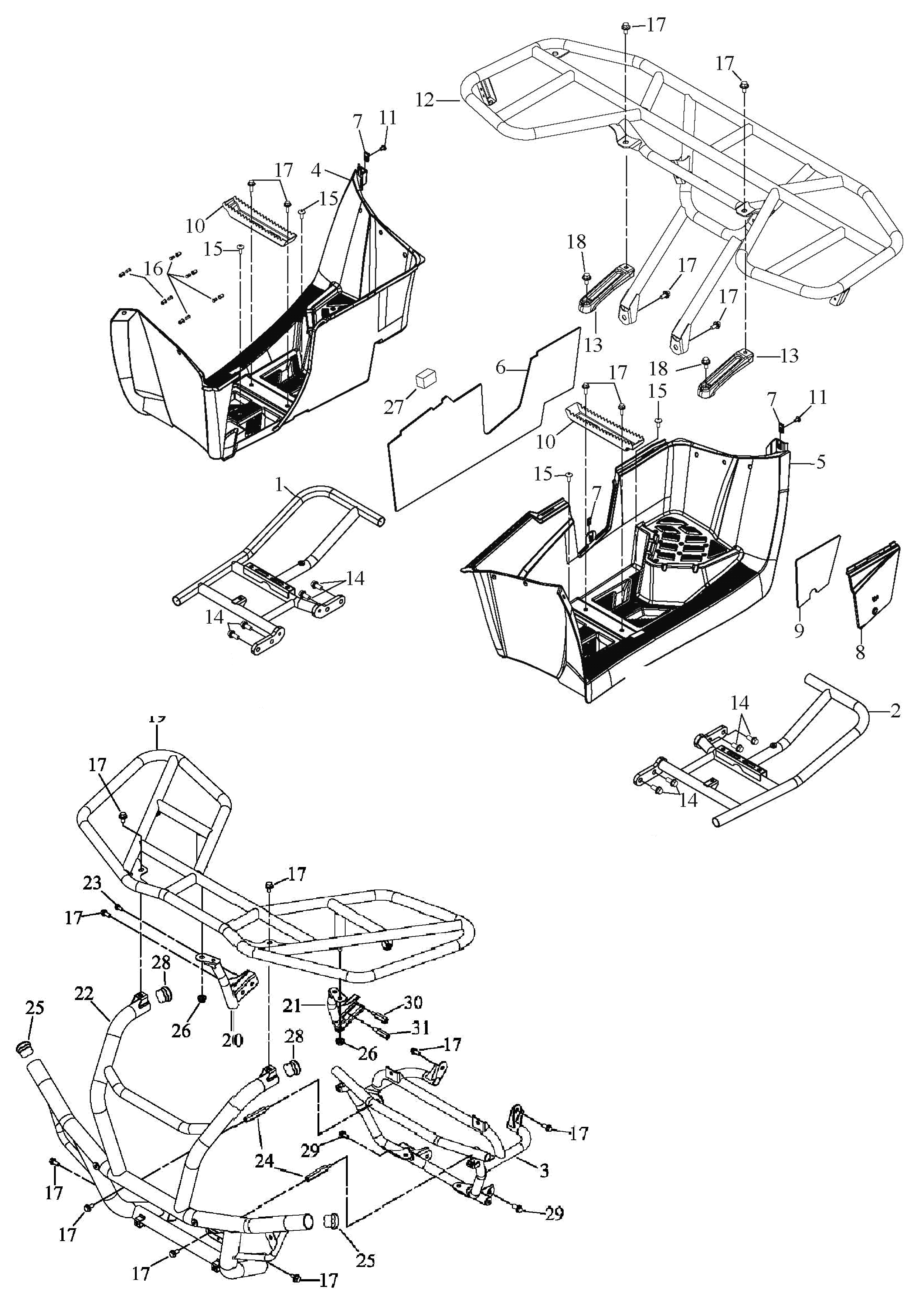 Stoßfänger, Gepäckträger vorn und hinten), Trittbretter